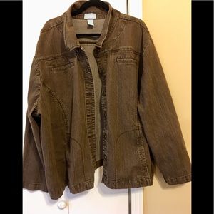 Brown denim jacket.